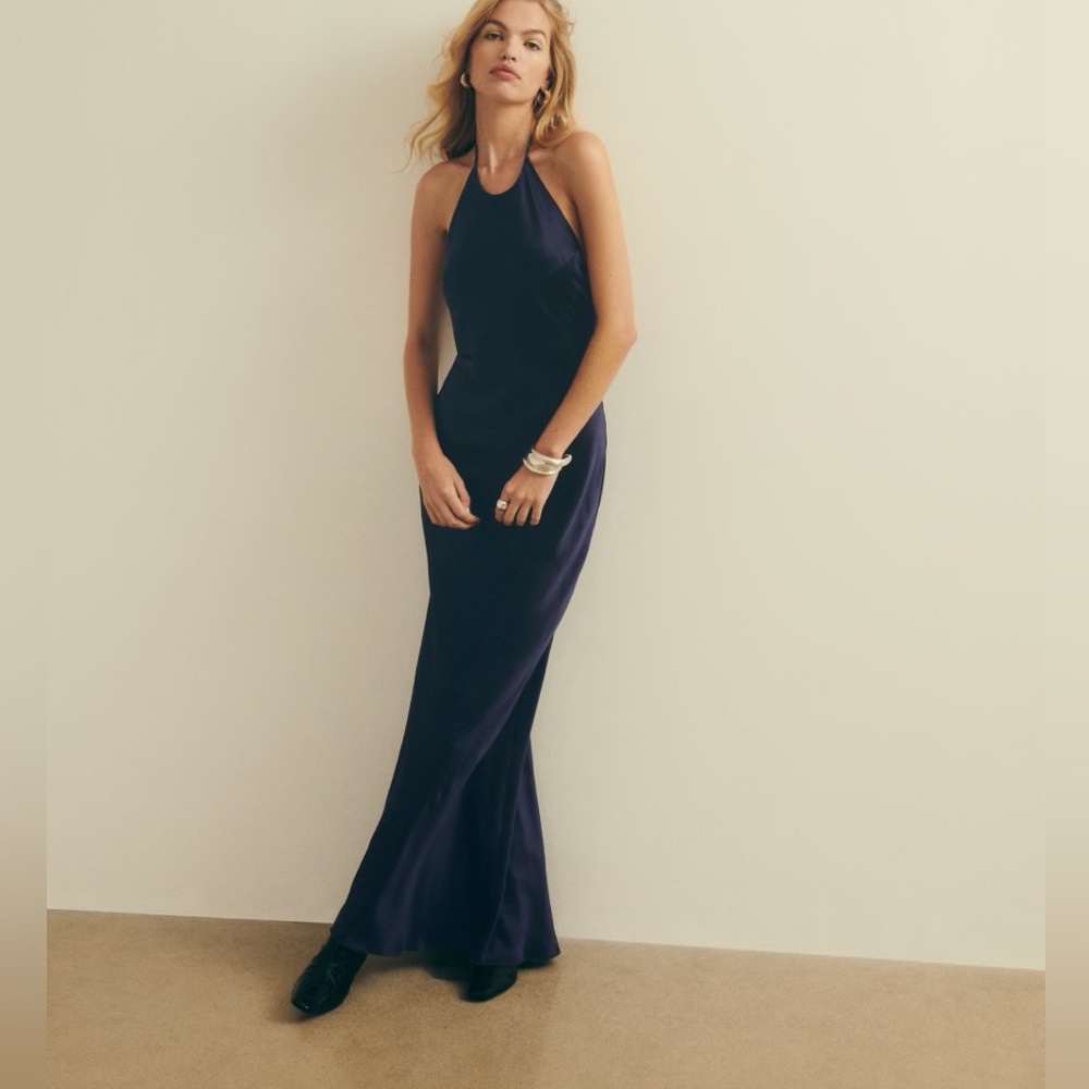 Reformation Jeany Silk Dress in Navy